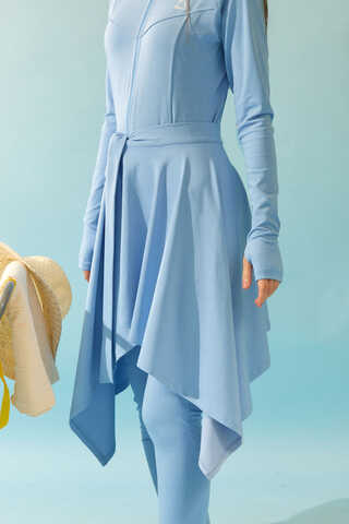 Tie Waist Asymmetric Swim Skirt Baby Blue - 5