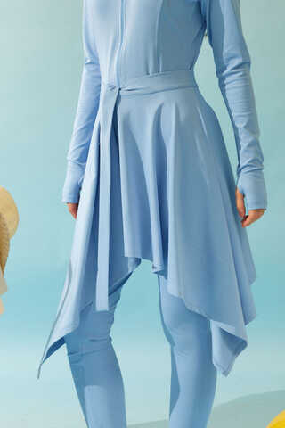 Tie Waist Asymmetric Swim Skirt Baby Blue - 6
