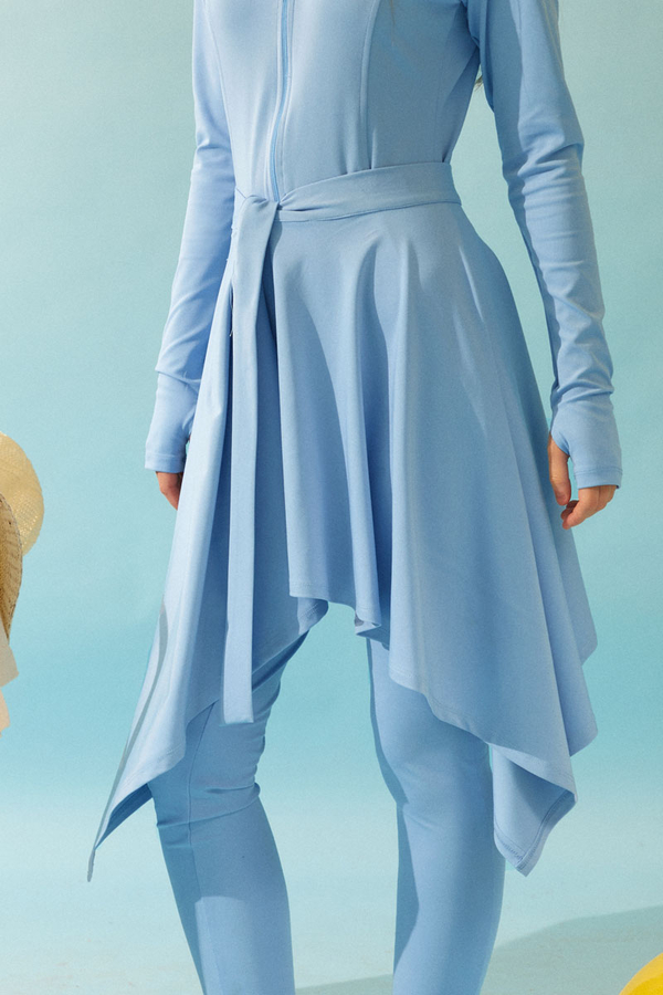 Tie Waist Asymmetric Swim Skirt Baby Blue - 6