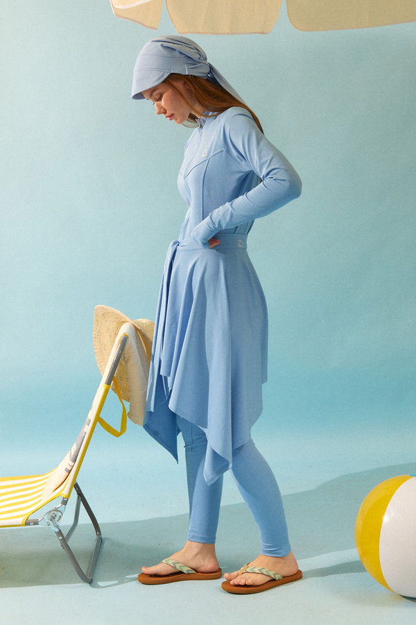 Tie Waist Asymmetric Swim Skirt Baby Blue - 7