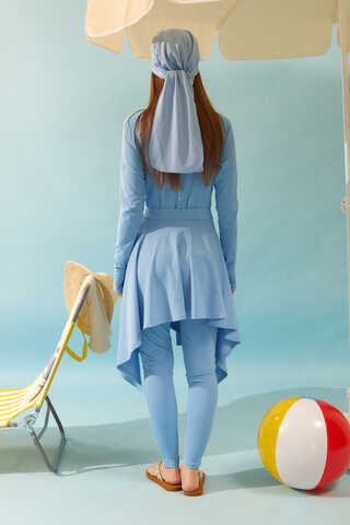 Tie Waist Asymmetric Swim Skirt Baby Blue - 8