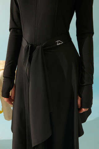 Tie Waist Asymmetric Swim Skirt Black - 2