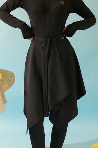 Tie Waist Asymmetric Swim Skirt Black - 4