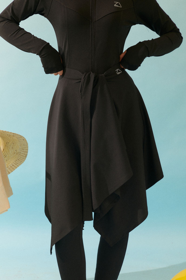 Tie Waist Asymmetric Swim Skirt Black - 4