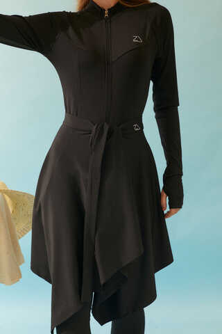 Tie Waist Asymmetric Swim Skirt Black - 5