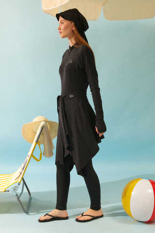 Tie Waist Asymmetric Swim Skirt Black - 7