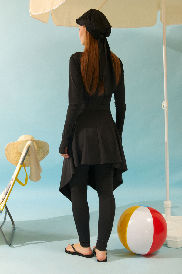 Tie Waist Asymmetric Swim Skirt Black - 8