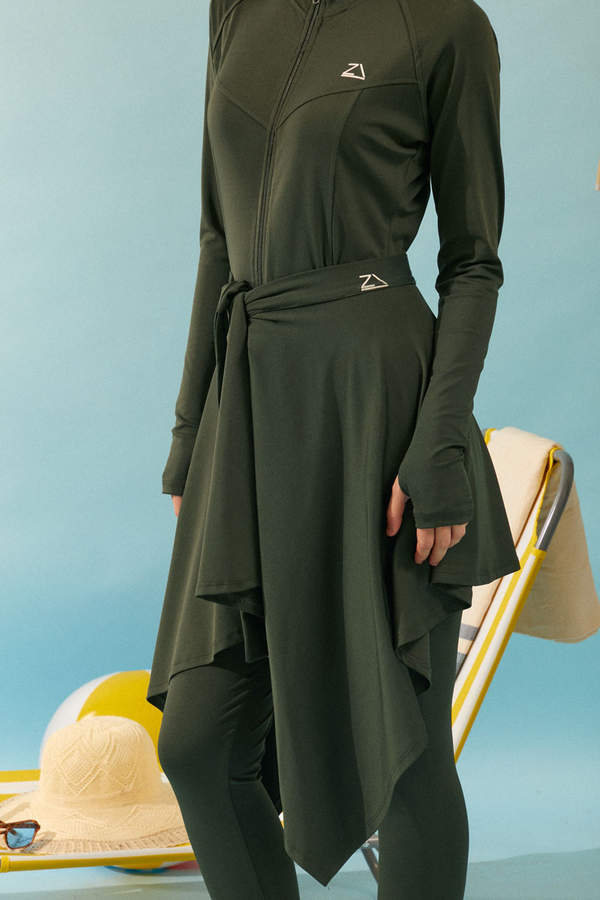 Tie Waist Asymmetric Swim Skirt Khaki - 5