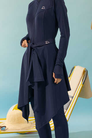 Tie Waist Asymmetric Swim Skirt Navy - 1