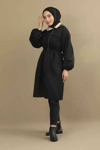 Tie Waist Hooded Trench Black - 2