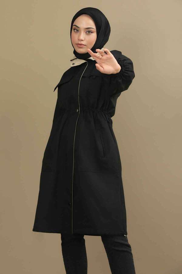 Tie Waist Hooded Trench Black - 3