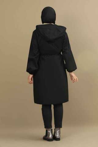 Tie Waist Hooded Trench Black - 4