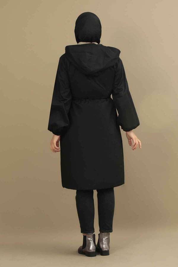 Tie Waist Hooded Trench Black - 4