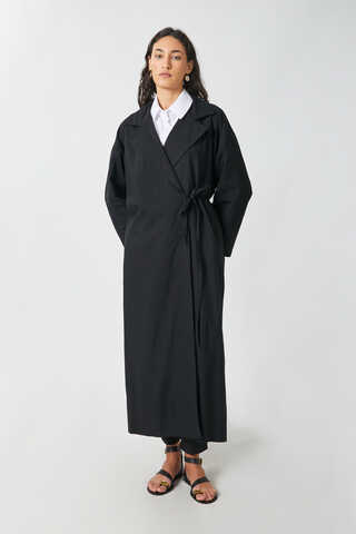 Tie-Waist Linen Trench Coat Black - 8