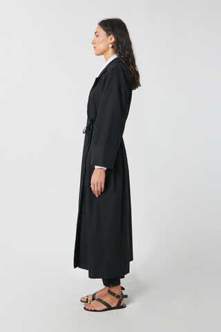 Tie-Waist Linen Trench Coat Black - 11
