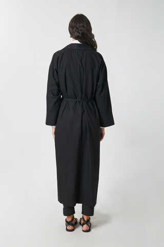 Tie-Waist Linen Trench Coat Black - 16