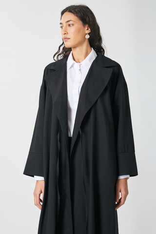 Tie-Waist Linen Trench Coat Black - 2