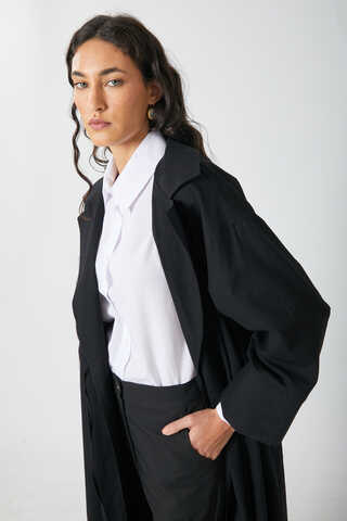 Tie-Waist Linen Trench Coat Black - 9