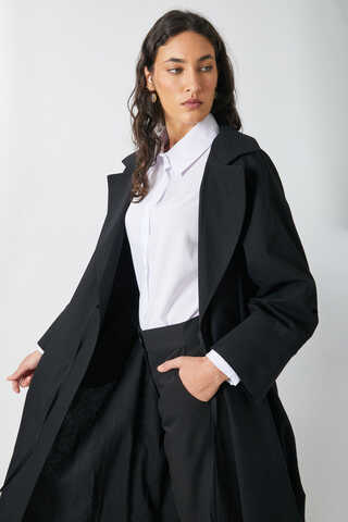 Tie-Waist Linen Trench Coat Black - 15