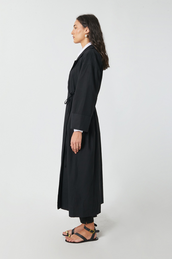 Tie-Waist Linen Trench Coat Black - 11