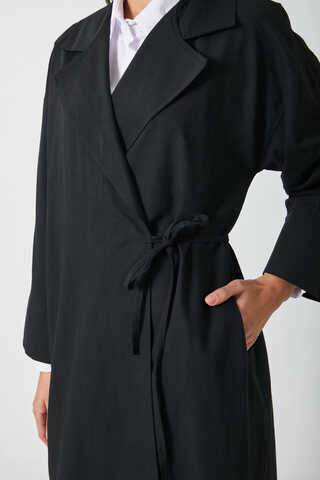 Tie-Waist Linen Trench Coat Black - 6