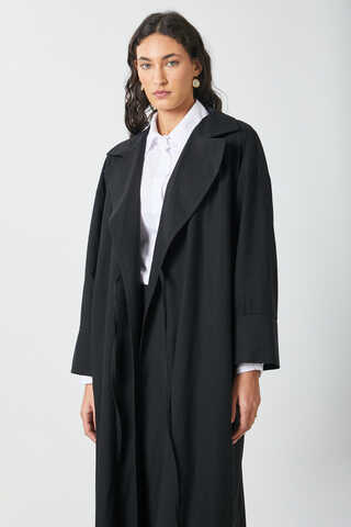 Tie-Waist Linen Trench Coat Black - 14