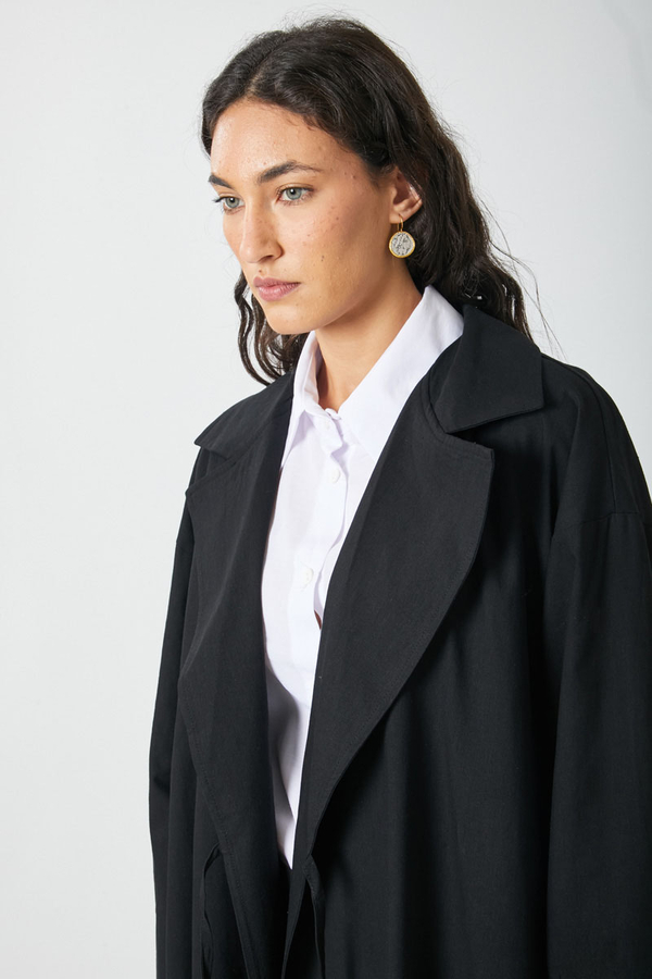 Tie-Waist Linen Trench Coat Black - 7