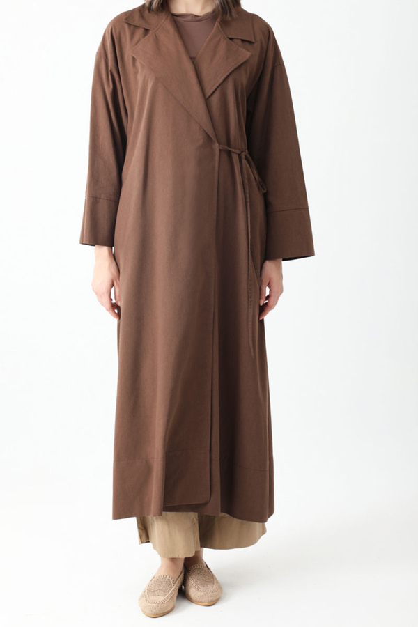 Tie-Waist Linen Trench Coat Brown - 6
