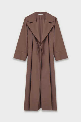 Tie-Waist Linen Trench Coat Brown - 2
