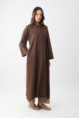 Tie-Waist Linen Trench Coat Brown - 8