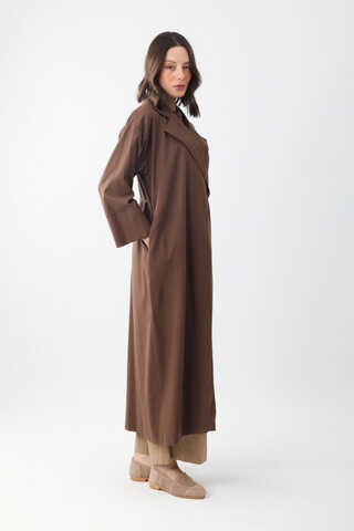 Tie-Waist Linen Trench Coat Brown - 9