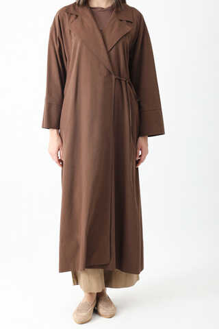 Tie-Waist Linen Trench Coat Brown - 6