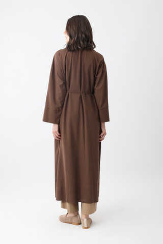 Tie-Waist Linen Trench Coat Brown - 11