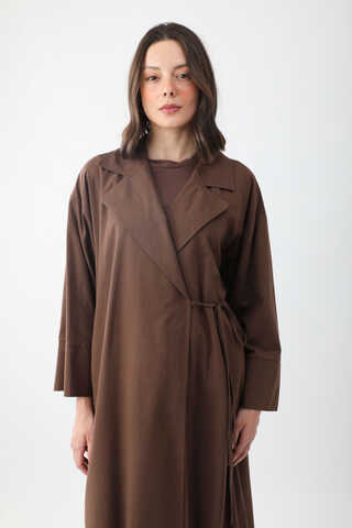 Tie-Waist Linen Trench Coat Brown - 3