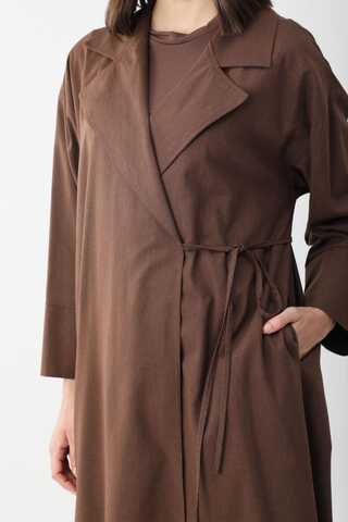 Tie-Waist Linen Trench Coat Brown - 10