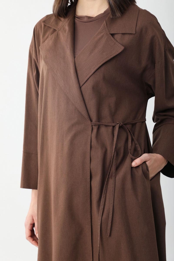 Tie-Waist Linen Trench Coat Brown - 10