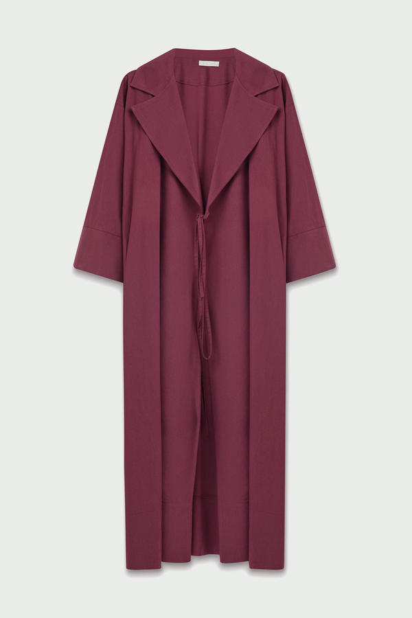 Tie-Waist Linen Trench Coat Burgundy - 8