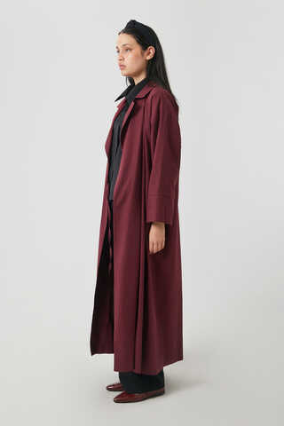 Tie-Waist Linen Trench Coat Burgundy - 10
