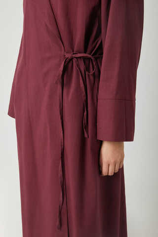 Tie-Waist Linen Trench Coat Burgundy - 16