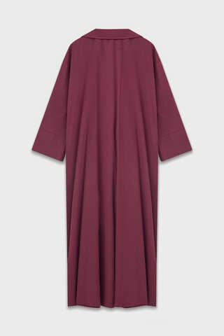 Tie-Waist Linen Trench Coat Burgundy - 11