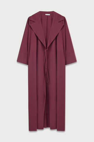 Tie-Waist Linen Trench Coat Burgundy - 8