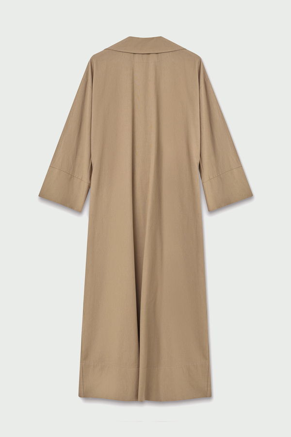 Tie-Waist Linen Trench Coat Camel - 5