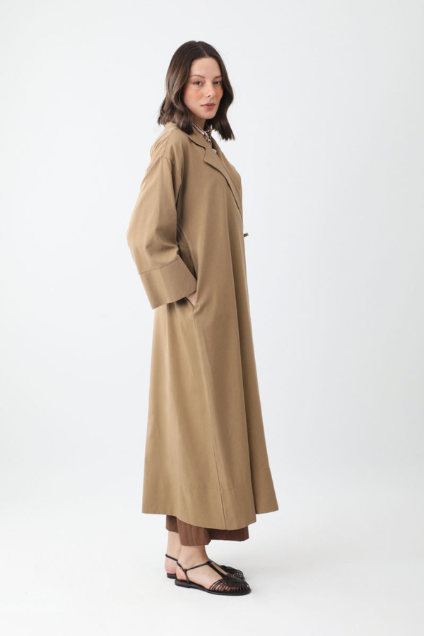 Tie-Waist Linen Trench Coat Camel - 8
