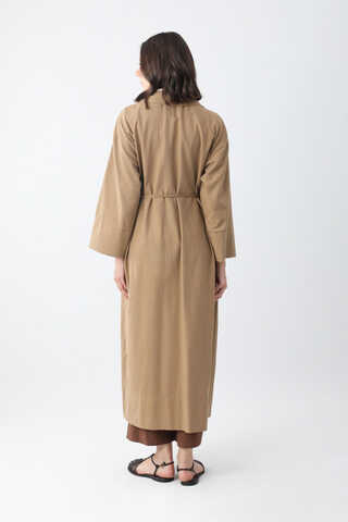 Tie-Waist Linen Trench Coat Camel - 10