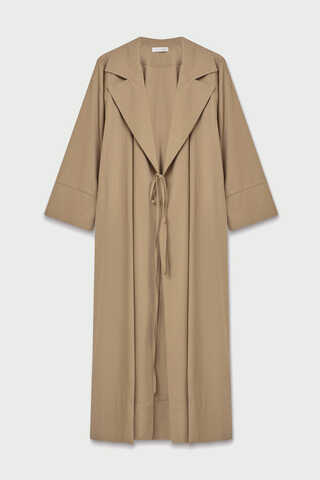 Tie-Waist Linen Trench Coat Camel - 2