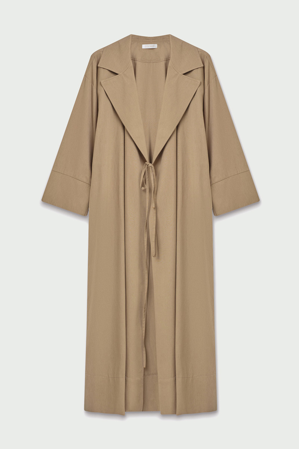Tie-Waist Linen Trench Coat Camel - 2