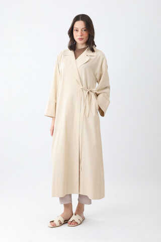 Tie-Waist Linen Trench Coat Stone - 6