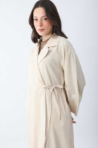 Tie-Waist Linen Trench Coat Stone - 4