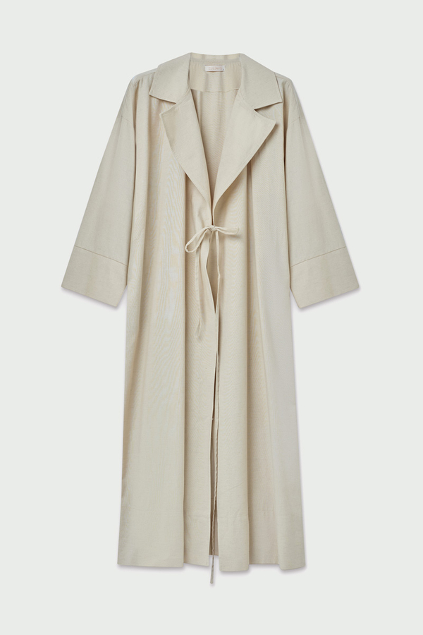 Tie-Waist Linen Trench Coat Stone - 2