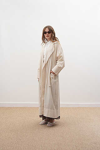 Tie-Waist Linen Trench Coat Stone - 1